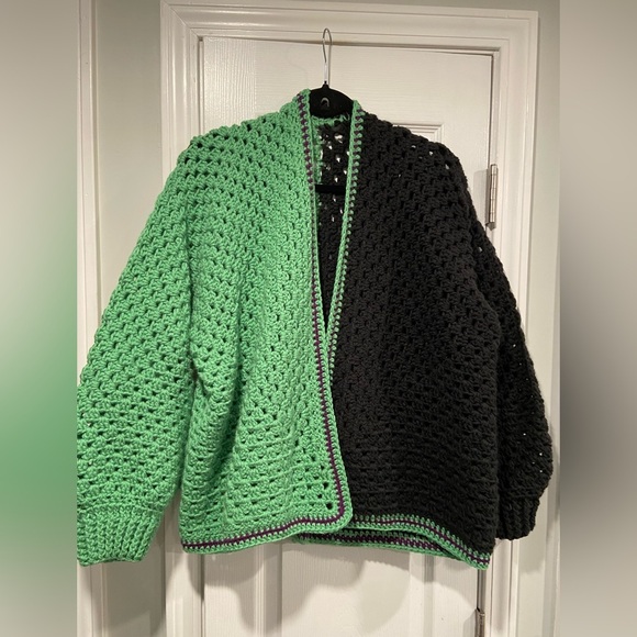 Handmade Sweaters - Handmade Crochet Granny Square One Size Cozy Cardigan Boho Chunky Knit Sweater